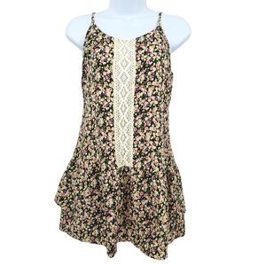 Zinga Tiered Ruffled Mini Dress Womens Size S Floral Lace Spaghetti Straps